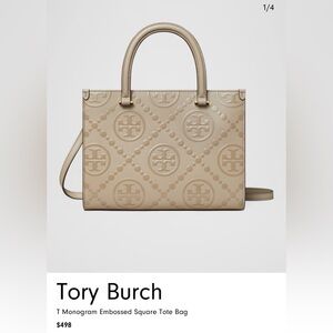Tory Burch Beige Embossed Leather Tote with Top Handles